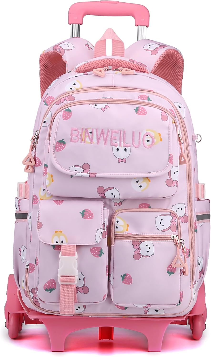 Meetbelify Pink Rolling Backpack for Girls School Bag with