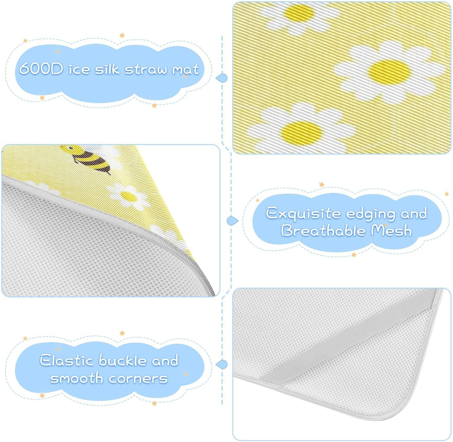 Cooling Baby Bed Mattress 28" x 52" Absorbent Yellow Hexagon Bee Daisy Bed pad for Baby&Toddler