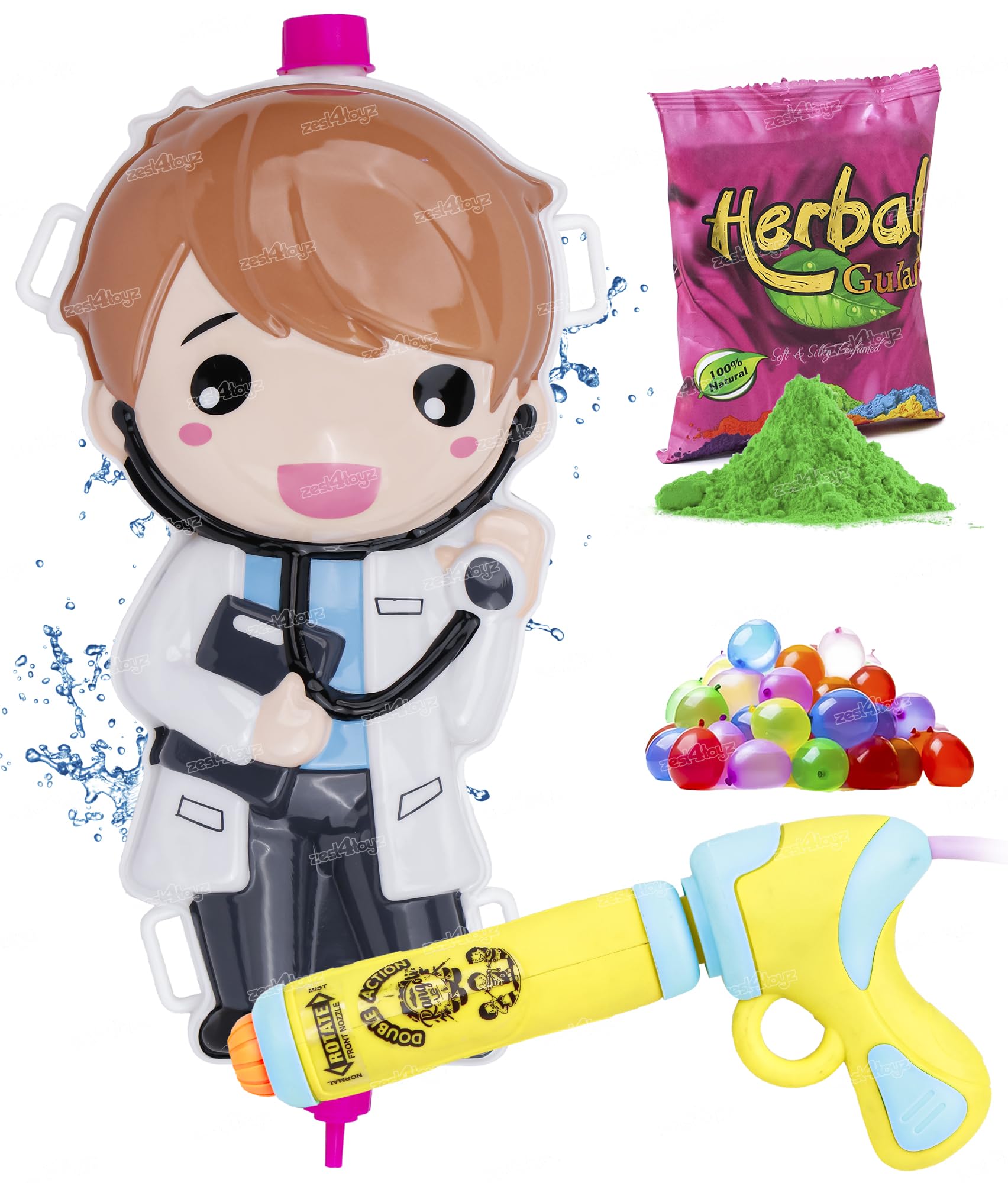 Zest 4 Toyz Holi Pichkari Water Gun for Kids Boy Girl Powerful High Pressure Backpack Tank Spray, Leak Proof Gun 1 Pkt Herbal Color & 100 Balloon (B0CWXPHNZV) Amazon Price History, Amazon Price Tracker