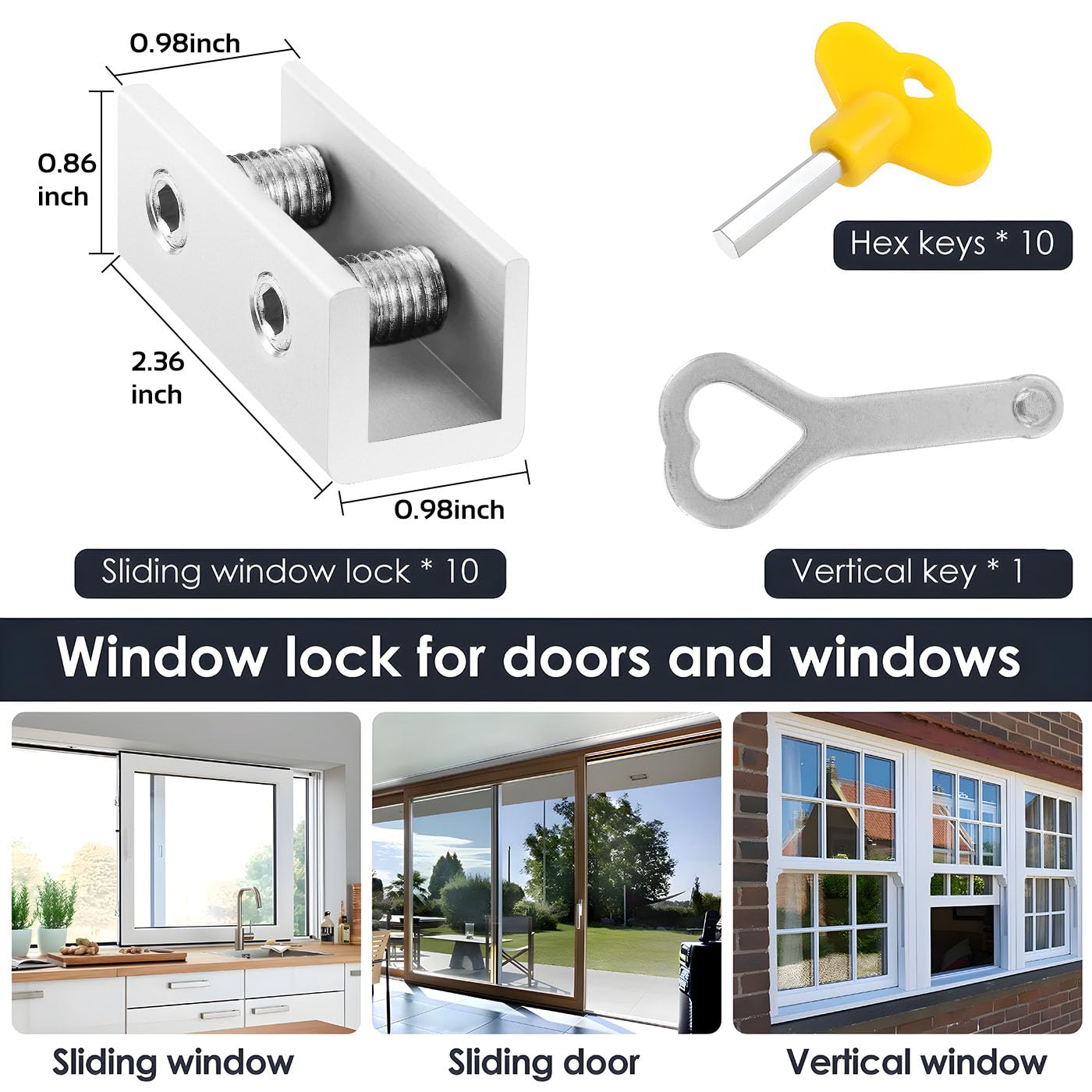 Balacoo 10-Pack Sliding Window Locks – Vertical & Horizontal Security Stoppers For Doors & Windows, No-Drill Safety Guards