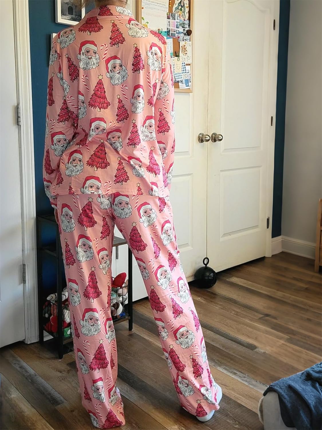 Alyweatry Women Christmas Santa Pajama Set Long Sleeve Button Down 2 Piece Lounge Pjs Set Holiday Sleepwear - Image 4