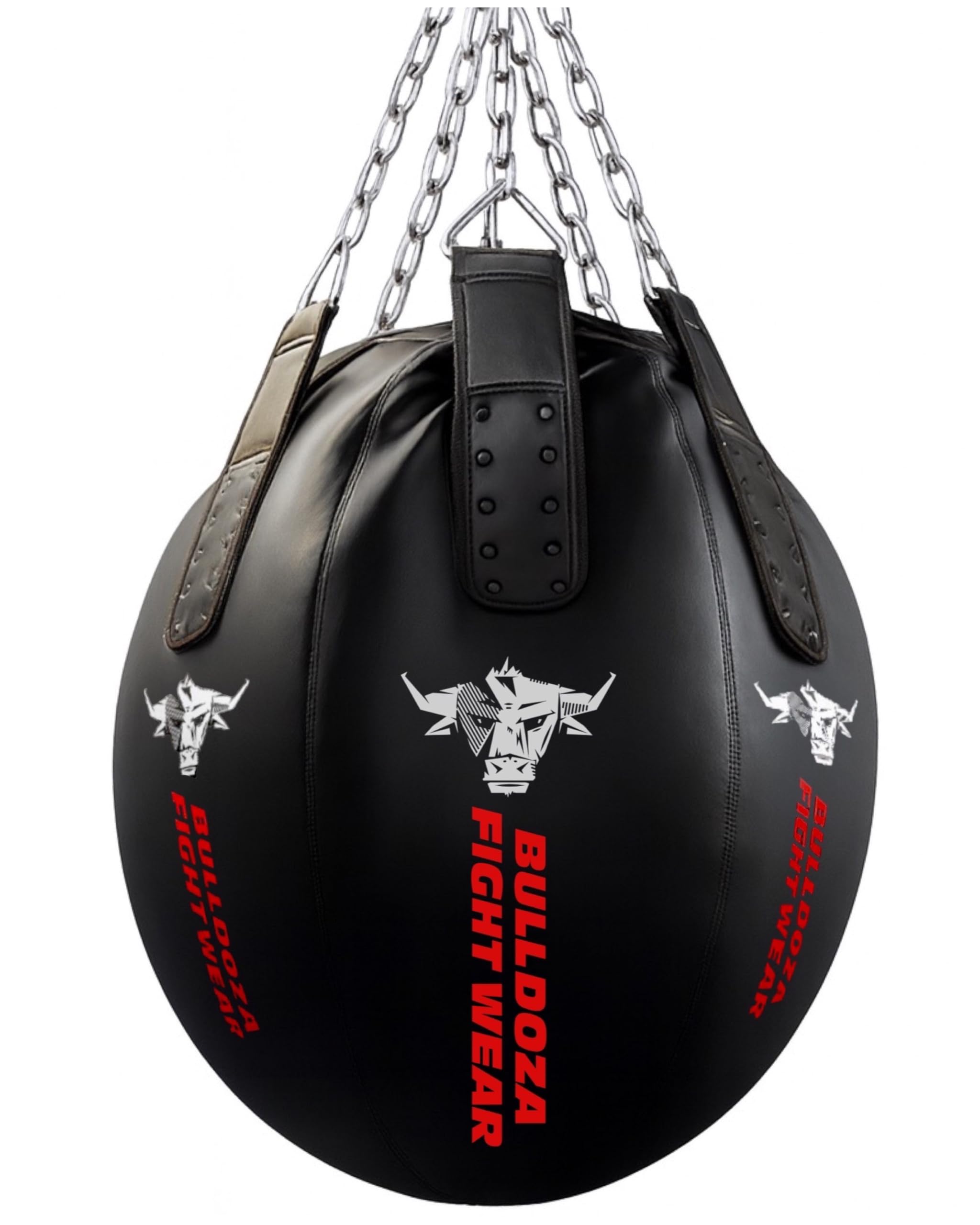 Sacco da boxe XXL BULL DOZA Wrecking Ball (66 × 56 cm) – Borsa uppercut avanzata per boxe, MMA e Muay Thai – Design ad angolo a 6 pannelli con catene, girevoli e clip