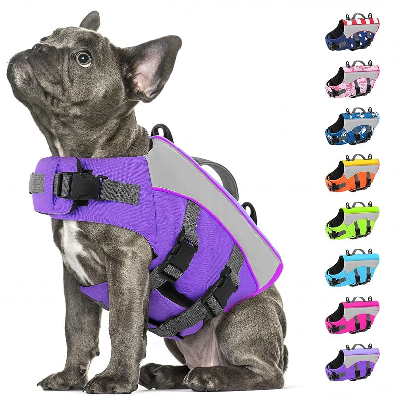 Colete Salva-Vidas para Cães SUNFURA com Faixas Refletivas Roxo, Tamanho Médio