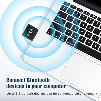 Latest Bluetooth 5.3 Adapter for PC Laptop Desktop, Plug & Play USB Dongle Wireless Transmitter, Connect Headphones, Speakers, Mouse, Keyboard, Printer,20M Range