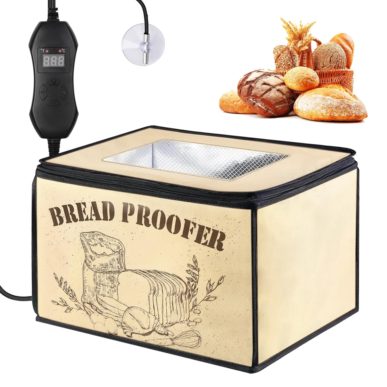 Fermentadora de Pan, Caja de Fermentación para Masa de Pan con Temperatura Ajustable, Temporizador y Calentador para Masa de Pan Casero y Yogur
