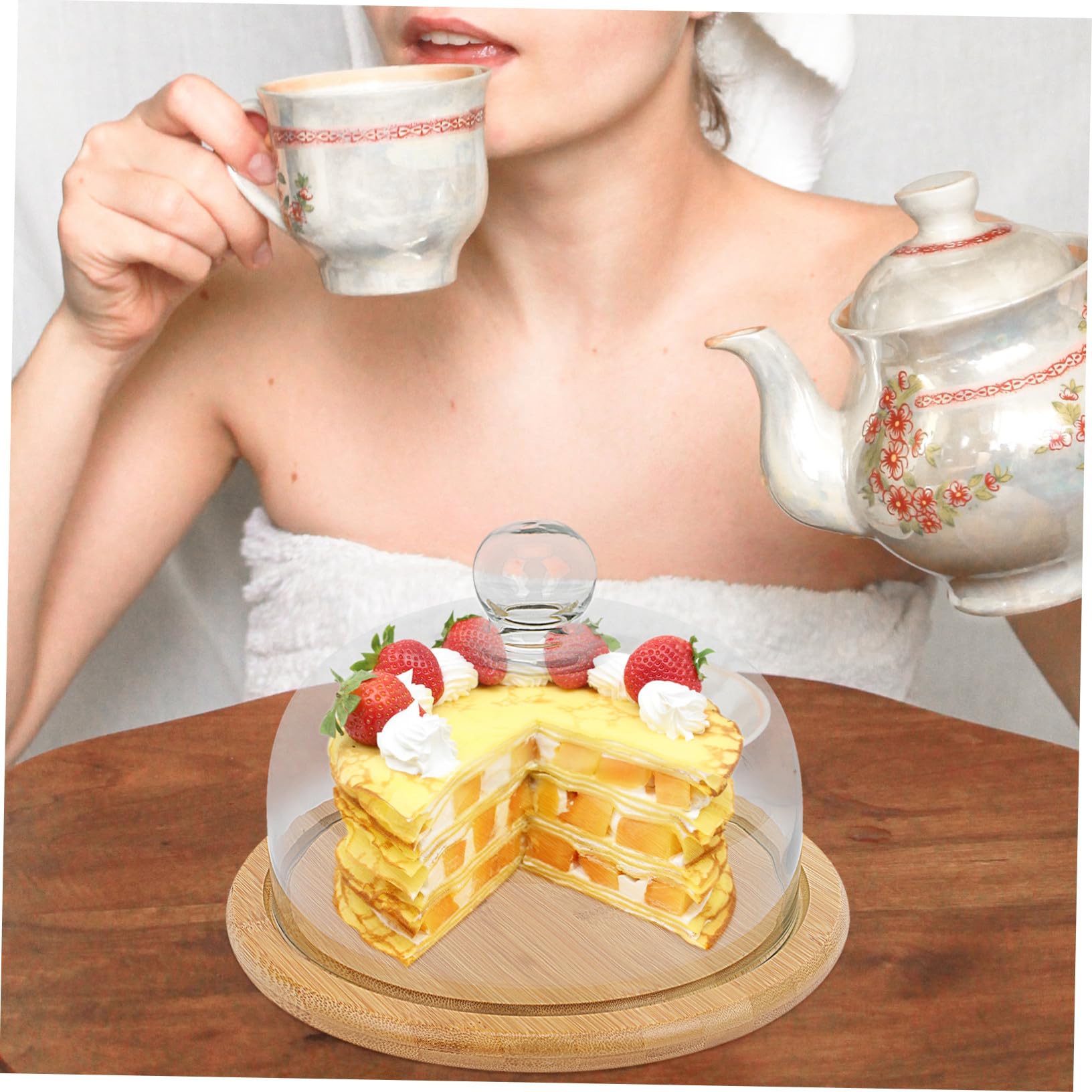 Tortenständer 1 Satz und Glas für Hochzeiten und Partys | Elegante Dessertplatte mit Glasabdeckung, Wiederverwendbar, Schützt den Kuchen, 1 Satz