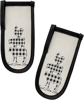 Hot Handle Holders Cover, 2 Pack Farm Animal Buffalo Plaid Cow Pig Chicken Burlap Background Heat Resistant Cast Iron Skillet Removable Pan Handle Covers for Kitchen Pots and Pans, Stovetop, Burner