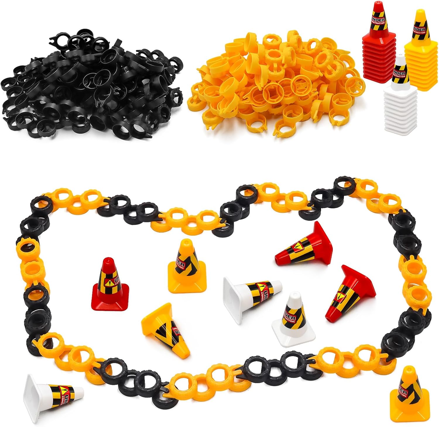 Hobby Fans 120 Pieces RC Car Racing Track Drift Runway Drift Field Fence with 30PCS Road Cones for 1/14 1/16 1/18 1/24 1/28 1/30 1/43 Mini RC Car (Black & Yellow, 150PCS)