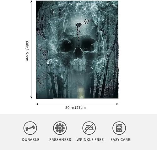Miniatura 4 de Manta de calavera de terror de 50 x 60 pulgadas, manta de microfibra de franela de franela de microfibra para sofá, cálida y ligera para niños y