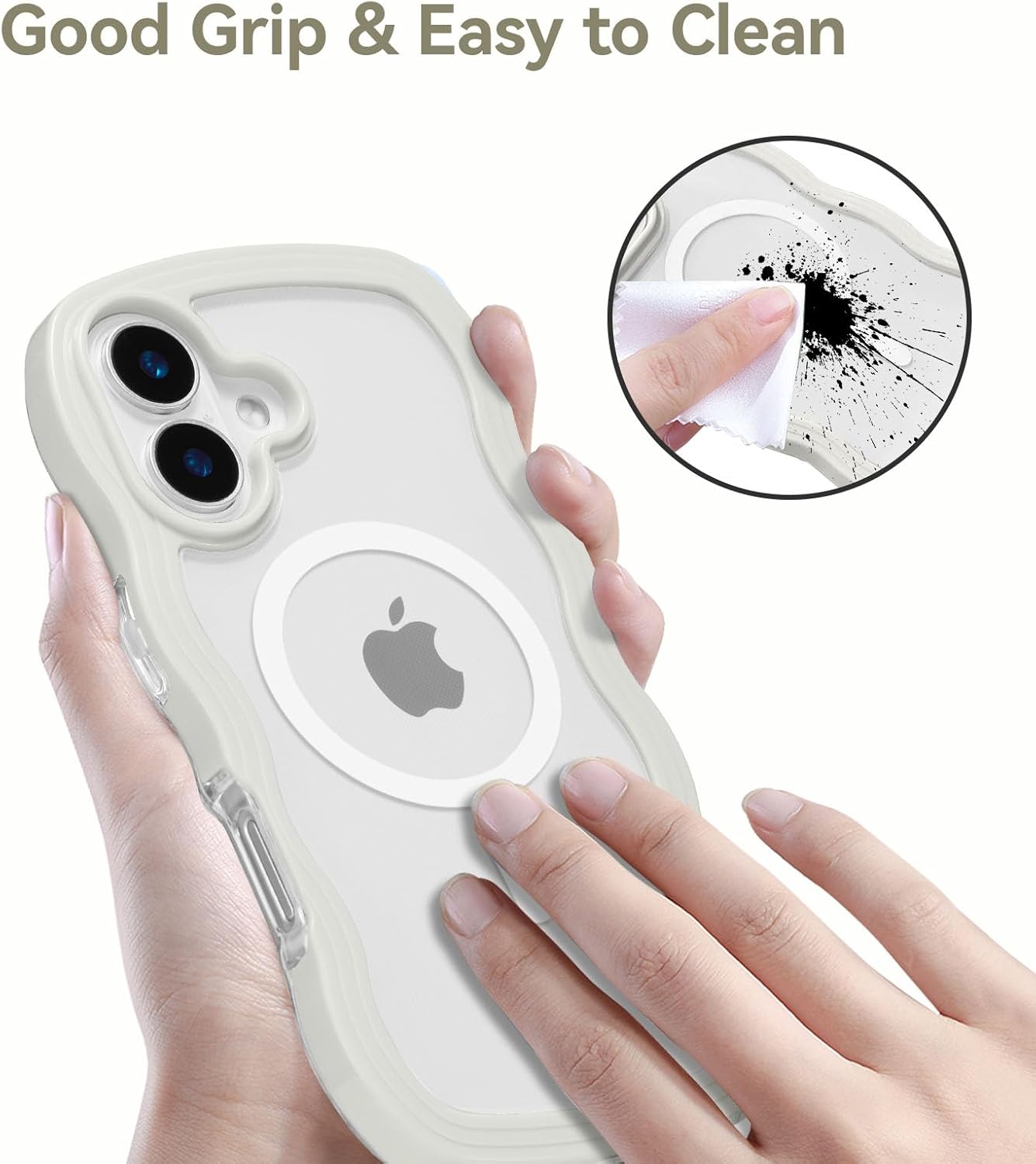 QLTYPRI Magnetic for iPhone 16 Case Compatible with Magsafe, Cute Curly Wave Frame Clear Case for Girls Women, Transparent TPU Bumper Shockproof Protective Phone Cover for iPhone 16 - White - Image 4