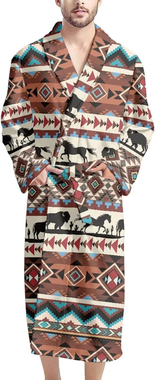 SEANATIVE Mens Plush Shawl Robe Knee Length Long Warm Bathrobes for Men Kimono Sleepwear Spa for Winter