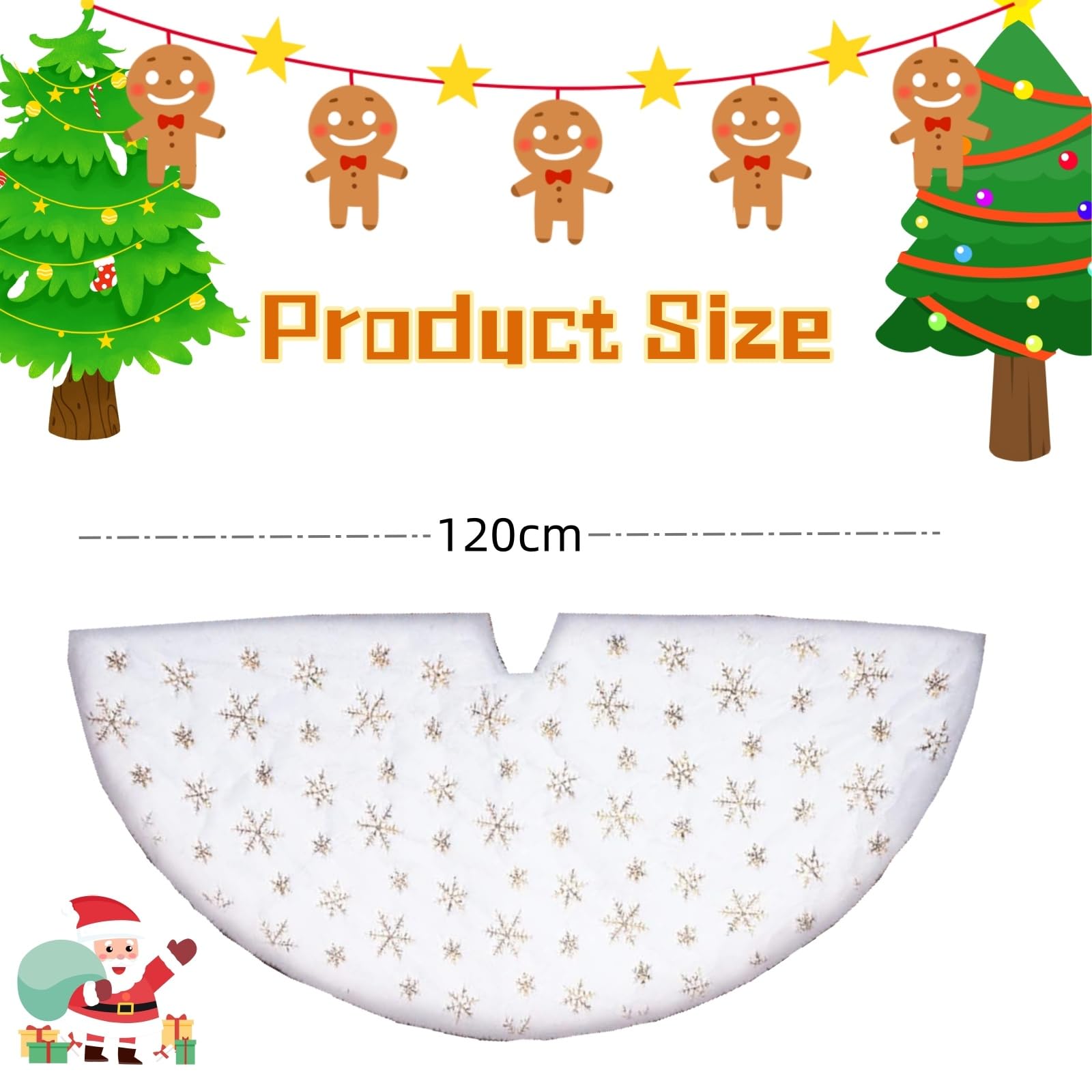 Jupe Sapin Noël Blanche Or 120cm Décoration Cache Pied Arbre