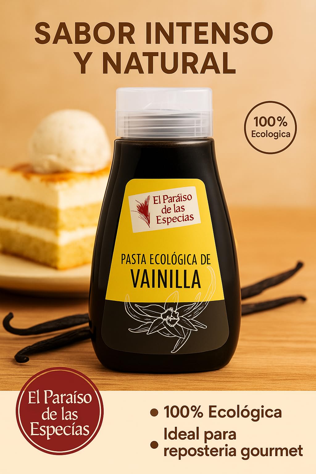 Vainilla en Pasta 270gr – Pack de 3 unidades – El Paraíso de las Especias – Extracto Natural con Semillas, Sin Aditivos, Ideal para Repostería Gourmet, Helados y Postres