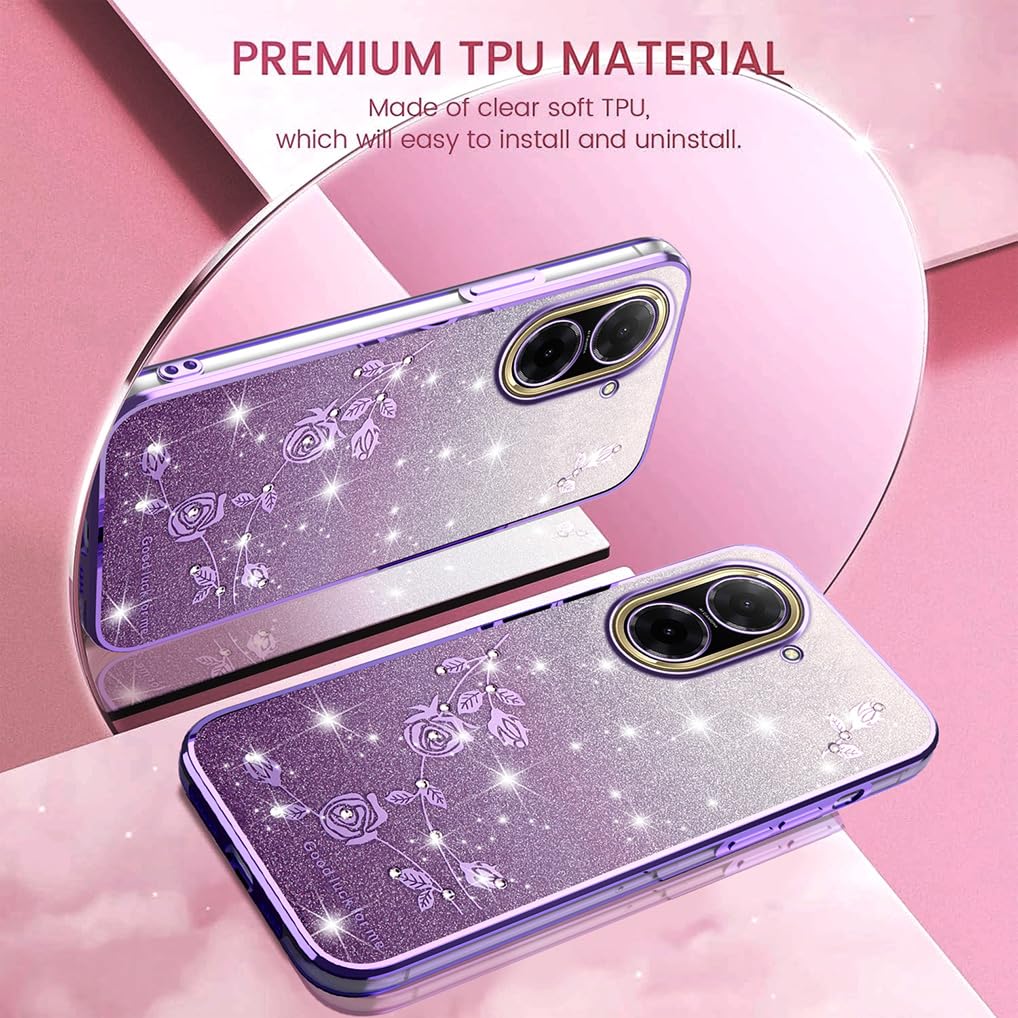 Cover SEAHAI Per Xiaomi Redmi Note 14 4G | Fiori Perlati Glitter Colore Gradiente Rosa | TPU Morbido Antiurto Con Bordi Rialzati