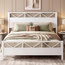 LIKIMIO King Size Bed Frame, Tall Modern Headboard 51.2 ", Platform Bed Frame with Strong Metal Support, Solid and Stable, Noise Free, No Box Spring Needed, Easy Assembly, White