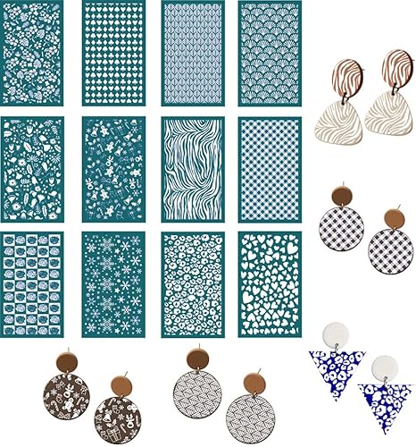 Miniatura 4 de Plantillas de pantalla de seda para arcilla polimérica, kit de impresión de serigrafía reutilizable, para impresión en arcilla y otras joyas, aretes