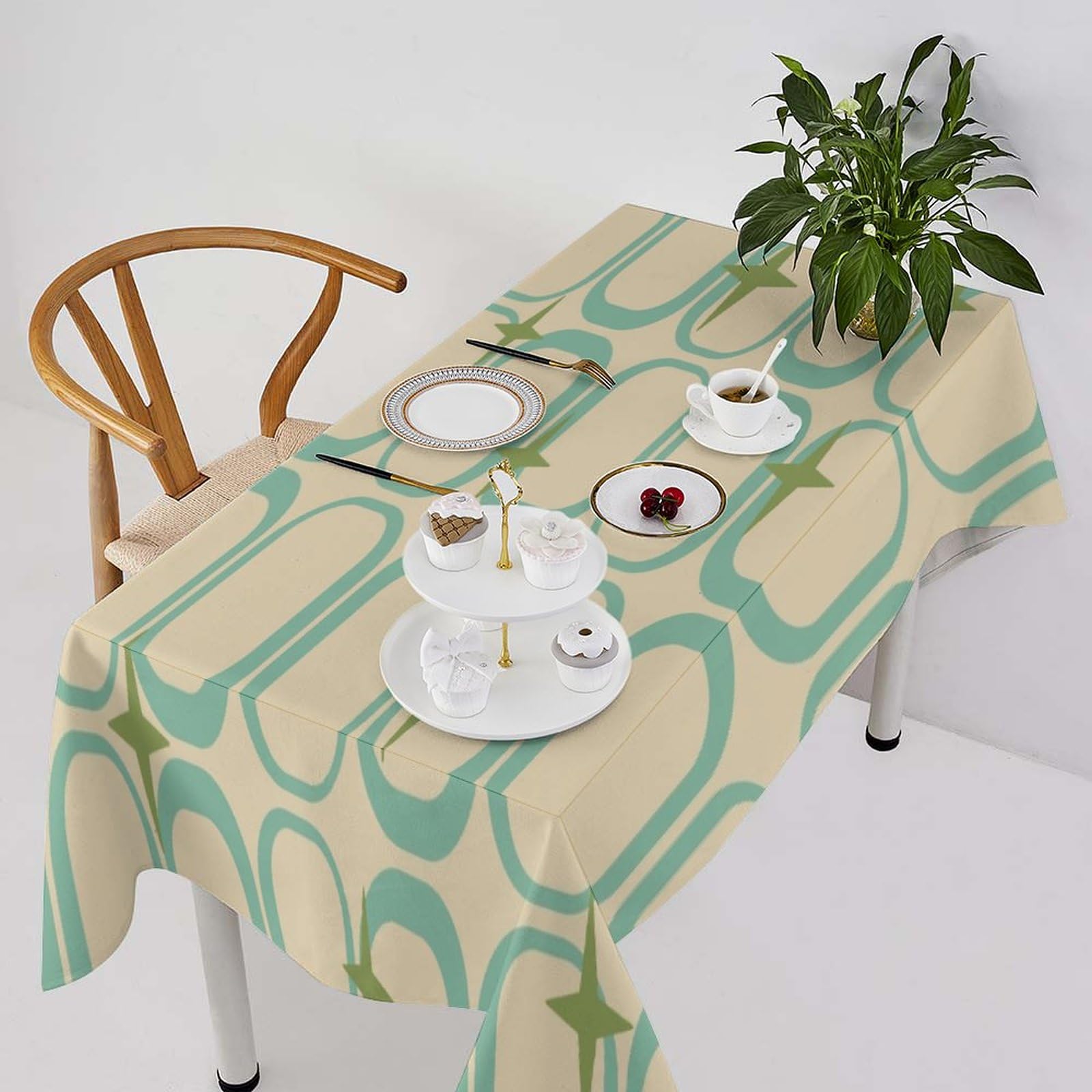 JESTRONRY Mid Century Modern Abstract Geometric Pattern Table Cloth, Outdoor Waterproof Tablecloths for Party Picnic Indoor Table Cover for Kitchen