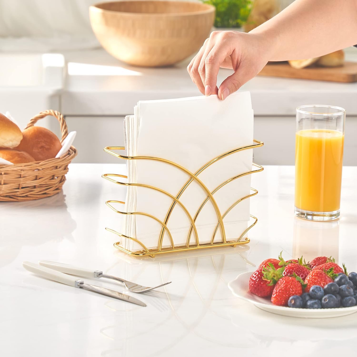 Craftland Metal Napkin Holder for Tableware with Weighted Arm,Square Paper Napkin Towel Holder,Decoratve Design,Modern Napkin Stand for Kitchen,Restaurant, Dining Table,Hotel,Gold (Tree Shape)