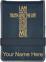 Vista 1 de LaserGram Mini padfolio con bloc de notas y bolígrafo, versículo bíblico John 14-6, grabado personalizado incluido (negro con oro)