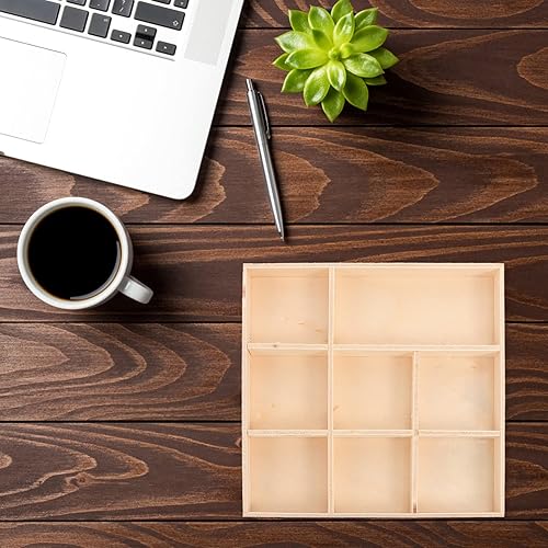 Miniatura 7 de EXCEART 2 bandejas de madera para compartimentos de manualidades, cajas de madera divididas para suculentas, macetas, cajas de almacenamiento de