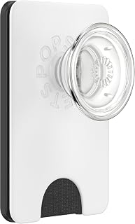 PopSockets Phone Wallet with Expanding Grip and Adapter Ring for MagSafe, Phone Card Holder, Wireless Charging Compatible, Wallet Compatible with MagSafe - White Clear