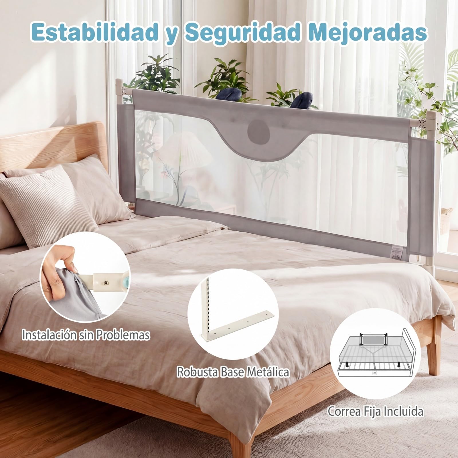 COSTWAY 180 cm Barrera Seguridad Niños, Barrera Cama para Bebé con Cremallera, Altura Regulable 72,5-101,5 cm, Protector de Cama para Niños, Barandilla de Seguridad con Diseño Animado (Estilo 2)