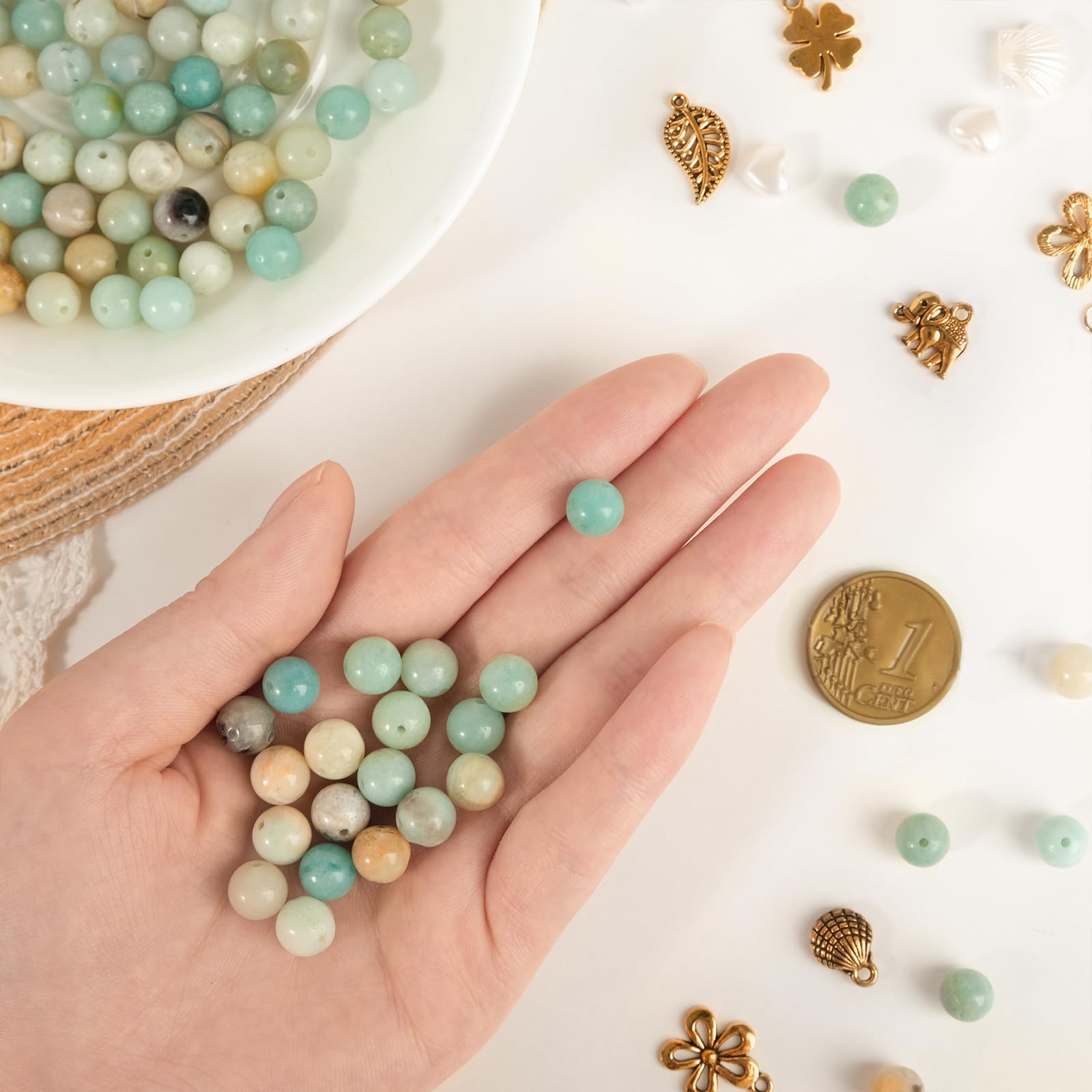 EUES Natuurlijke iet kralen voor armbanden, edelsteenkralenset, natuurstenen kralenset met houten kralen, boho-armbanden zelf maken voor doe-het-zelf sieraden, kralen, armbanden, maken kit