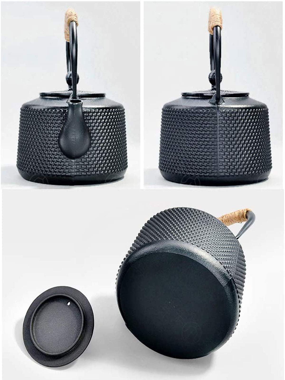 Tetera 1600ml Tetera De Hierro Fundido Japonés Grande con Infusor/Filtro De Acero Inoxidable, Antiguo Punto Pequeño Tetal Tetal Tetal como Regalo Negro