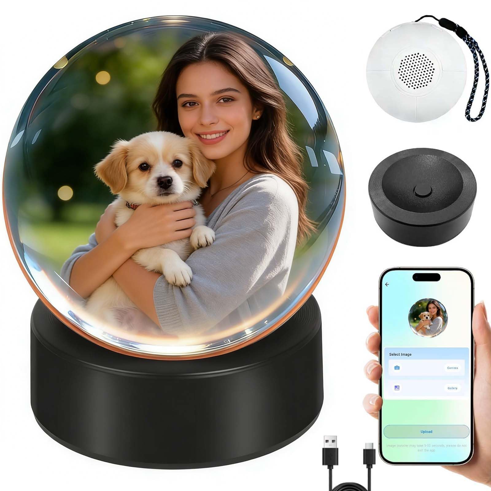 Crystal Ball Video Player, Birthday Gifts for Women Mum, 3D Memory Sphere Ball, Wi-Fi Upload Crystal Video Orb for Custom Photos & Videos, Mothers Day Gifts, Personalised Gift for Wife Girlfriend