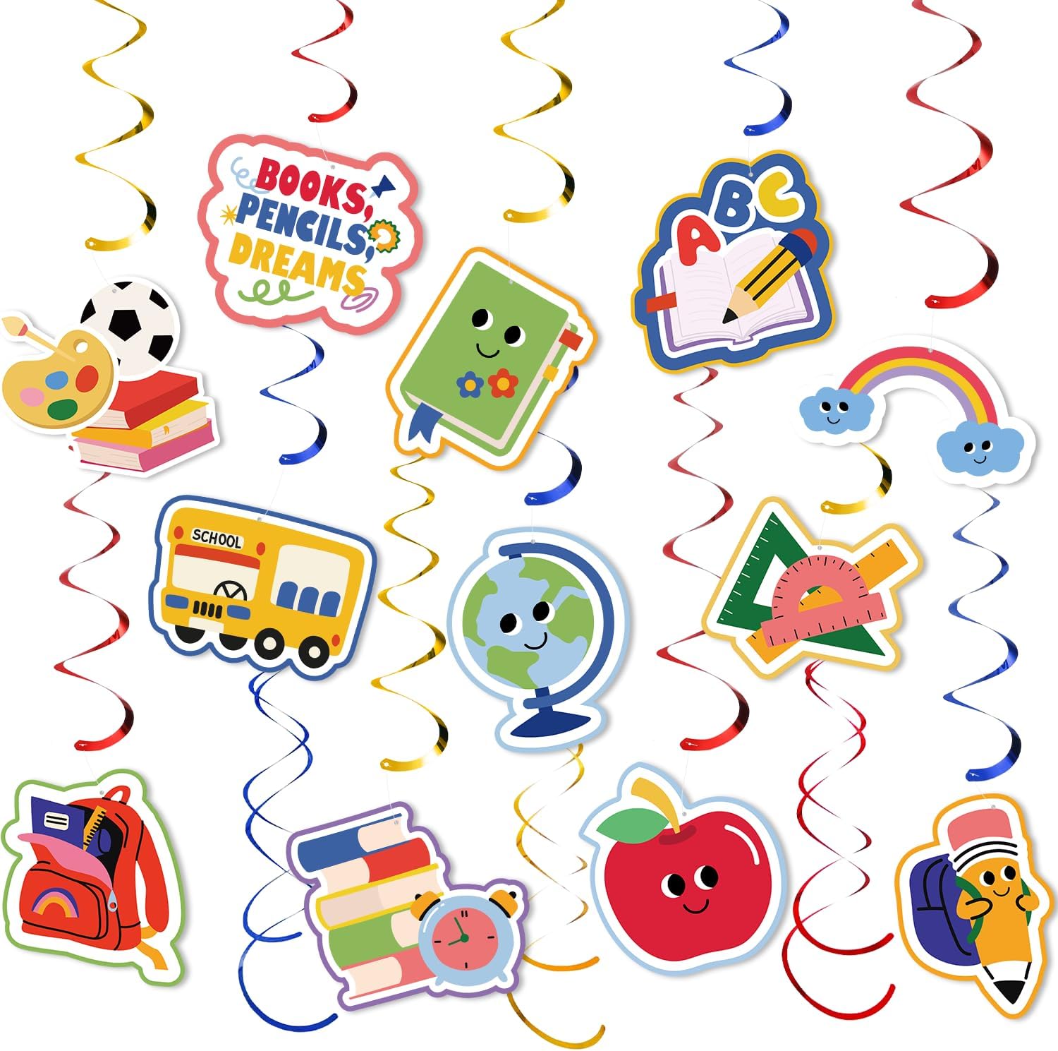 30 Pcs Back to School Decorations, Pre-Assembled Hanging Swirls Set
