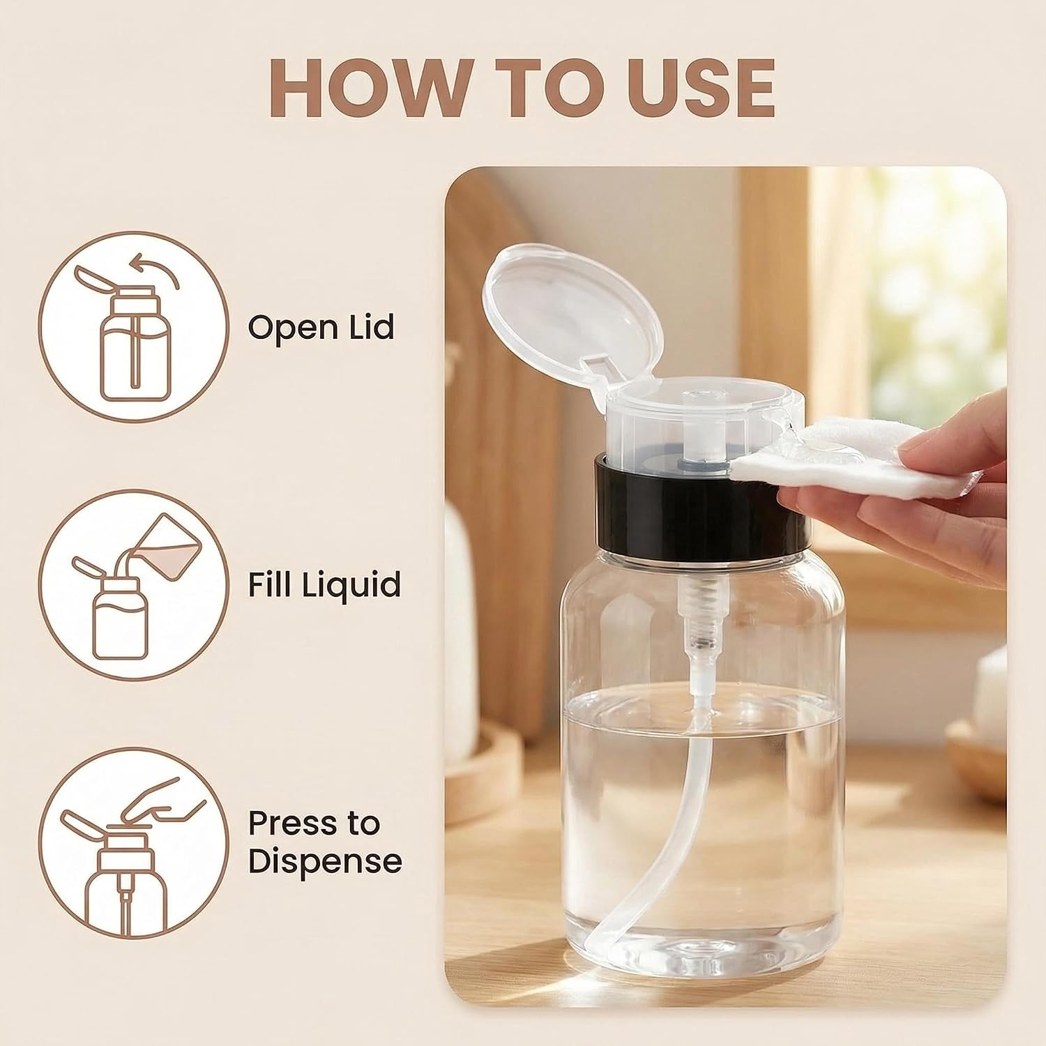 3 Pack 6.8oz Push Down Pump Dispenser Nail Polish Remover Bottle image 4