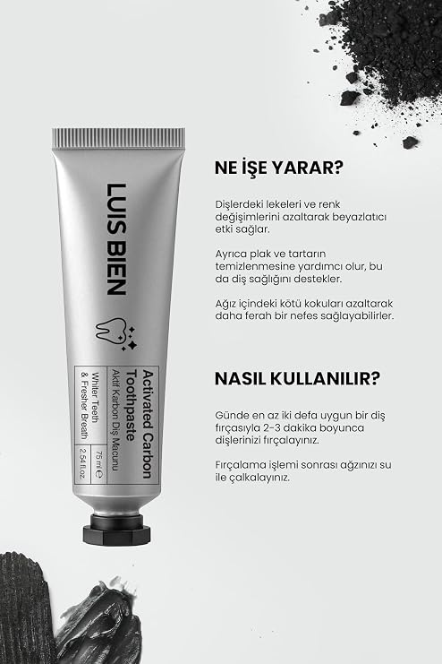 Luis Bien Diş Beyazlatıcı Set-Doğal Aktif Karbon Diş Macunu 75 ML+ Aktif Karbon Diş Beyazlatma Tozu 50 GR