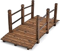 HAPPYGRILL 5FT Wooden Garden Bridge with Double Railings - Classic Arc Pond Footbridge for Backyard, Farm & Outdoor Landscaping (Brown)