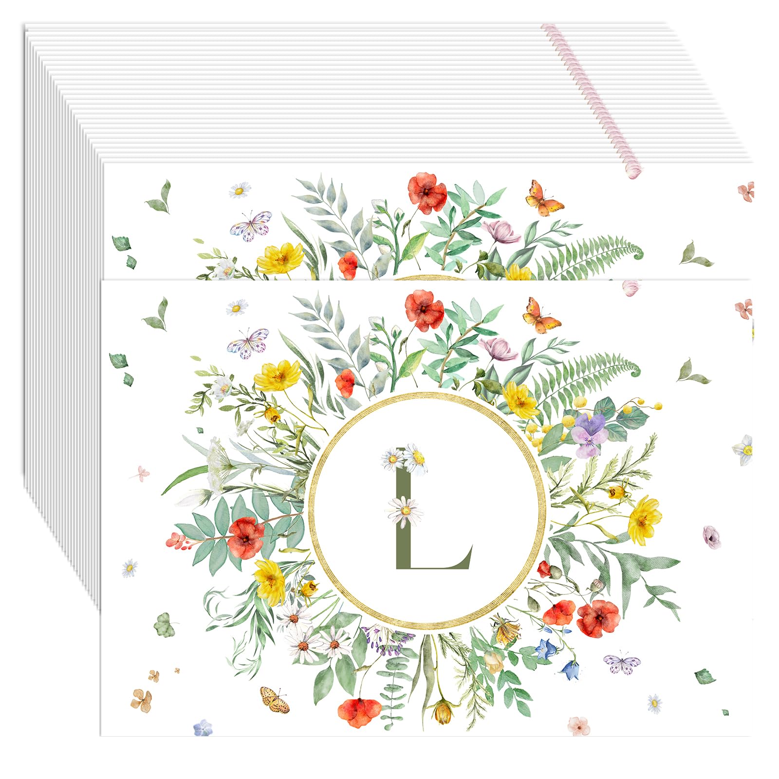 50 Stück Blume Schmetterling Papier Tischsets, Einweg Platzsets mit Initiale L, Platzdeckchen Frühling Sommer Küche Esszimmer Tischdeko Drinnen Urlaub für Hochzeit Geburtstag Taufe Party 40x28cm