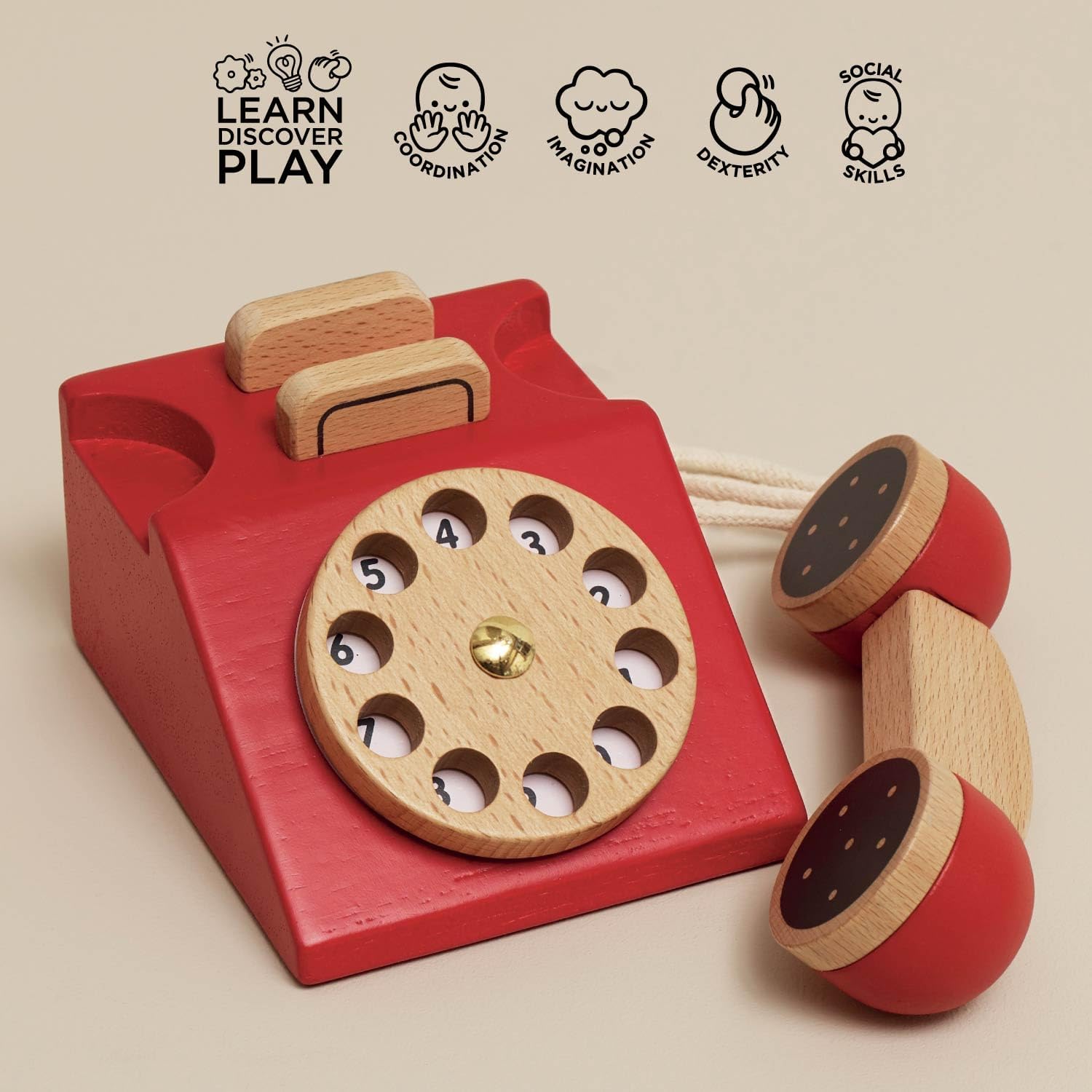 Le Toy Van - Vintage Wooden Toy Phone Role Play Toy | Boys Or Girls Pretend Play Toy Food Playset - For Ages 2+