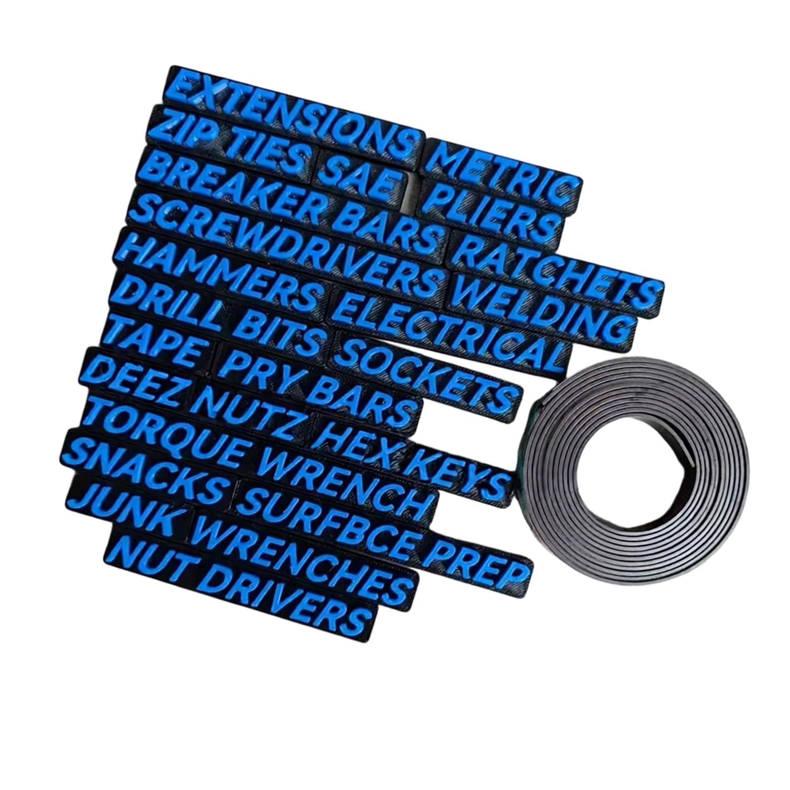 Fazvncv Blue Toolbox Drawer Labels 3D Printed Raised Text Tags For Garage Tool Chest Organization And Workshop Storage Needs Toolbox Drawer Tags Garage Organization Wrench Socket Screwdriver Pliers Labels Tool