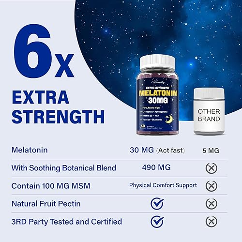 Miniatura 7 de Gomitas de melatonina de 30 mg para adultos Suplemento de melatonina de máxima fuerza con L-teanina, ashwagandha, MSM, vitamina D3 y zinc, sin