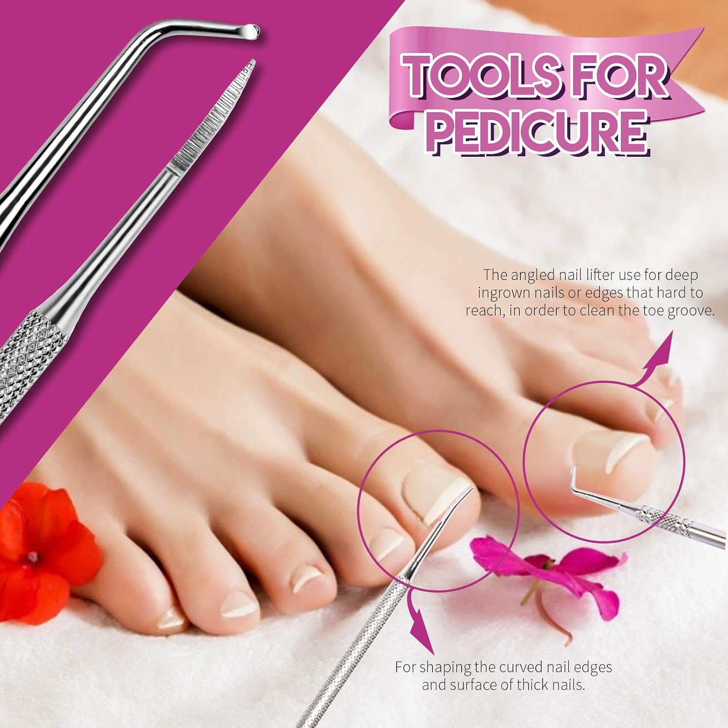 Nail Care Tool Kit, FANDAMEI Nail Files 100/180, Buffer Block, Cuticle Nippers, Cuticle Pusher, Cuticle Peeler, Nail Lifter for Ingrown Toenails, Toenail File, Nail Brush, for Manicure and Pedicure