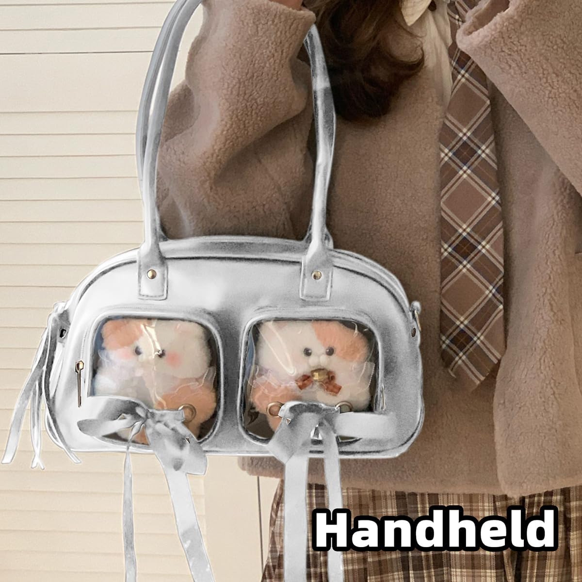 Ita Bag for Anime Cosplay - Kawaii Shoulder Purse with 2 Clear Display Windows & Aesthetic Bow, Dolls Not Included