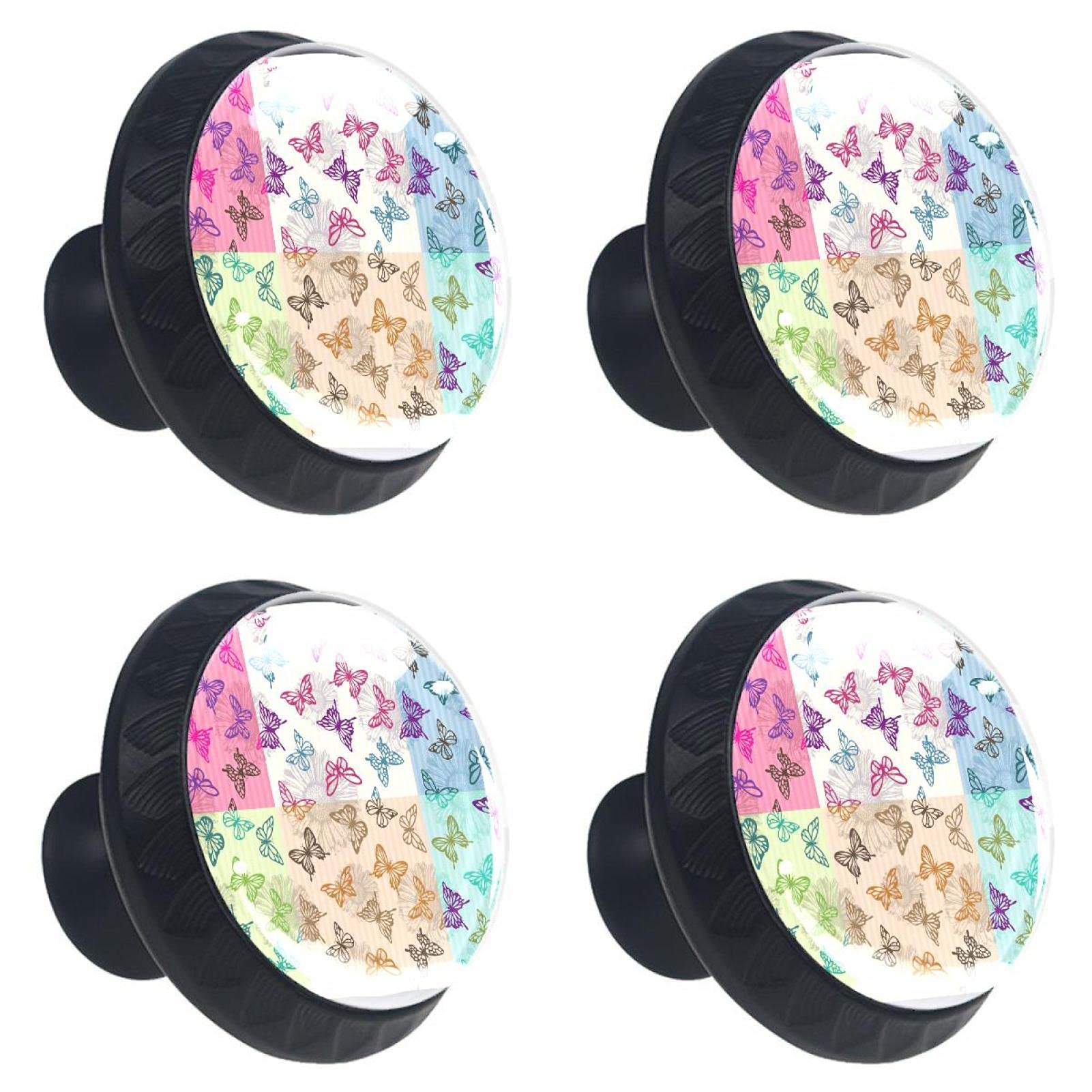 Boutons de tiroir vintage en verre cristal papillon x4 avec vis de fixation pour meuble