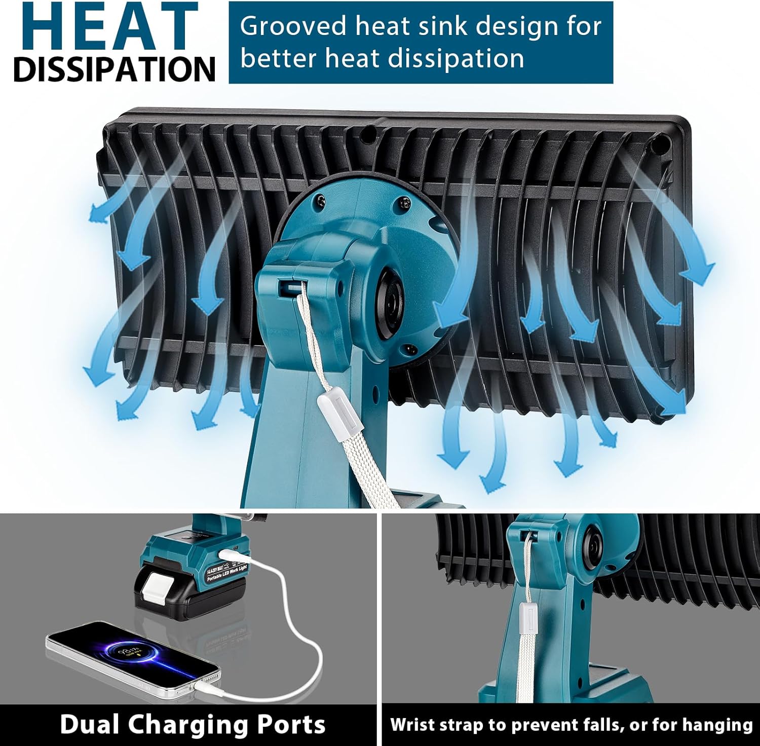 50W 4200LM Cordless LED Work Light for Makita 18V Battery Portable Flood Lights for Outdoor Indoor Workshop Job Site, Floodlight & Spotlight Modes/Pivoting Head/USB Port(No Battery)