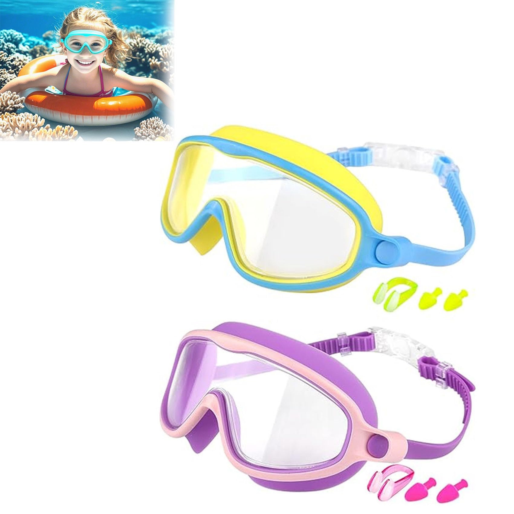 Splashyeyes Goggles, Blumi Baby Goggles, Waterproof And Anti-Fog Diving Mask, Wide View Swim Goggles For Children 3-14 (2Pcs(A), As Show, As Show)