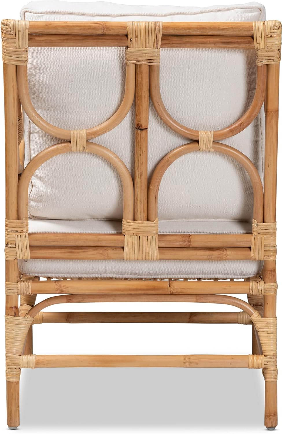 Bali & pari Brandon Modern Bohemian White Fabric Upholstered and Natural Rattan Armchair