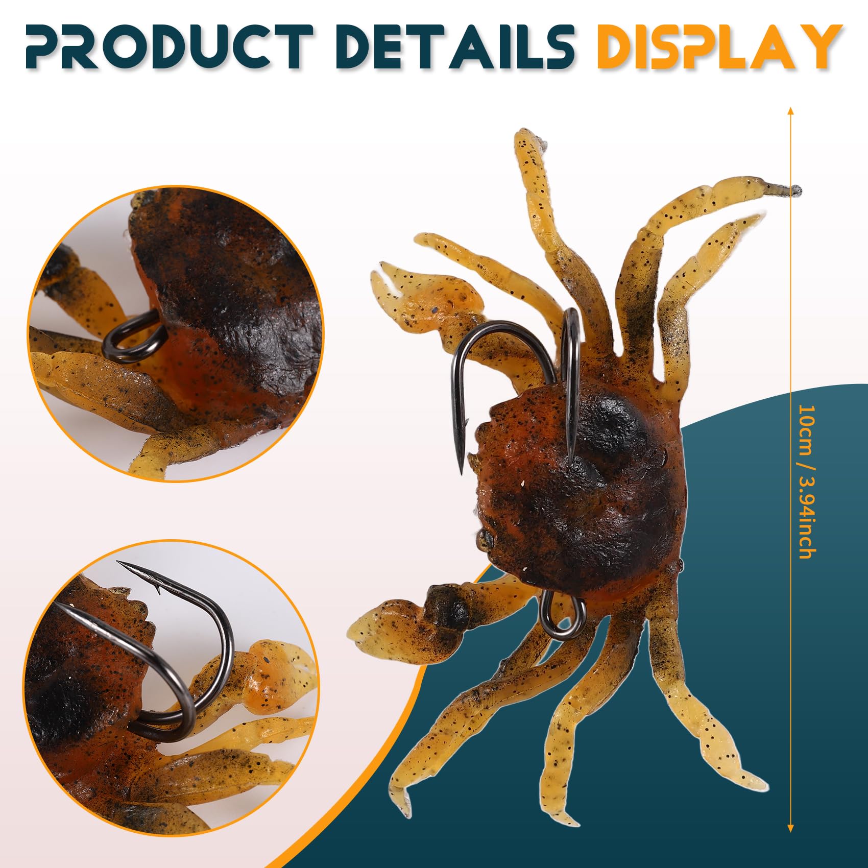 10 Pezzi Serie Esca di Granchio, Esche morbide di Granchio di Simulazione 3D con Gancio appuntito, Fibbia Esca di Pesce di Mare, Strumenti di Pesca del Mare