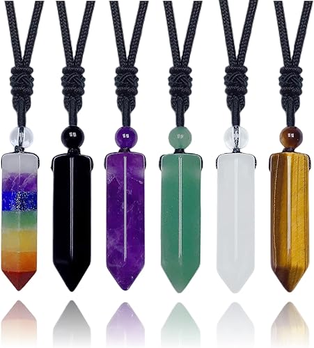 Miniatura 5 de EDEN'S CALL Healing Hexagonal Crystal Point Pendant Necklace for Men and Women 6 Faceted Quartz Stone Prism Pendant with Adjustable Black Cord