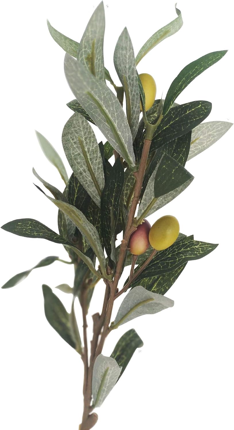 ShoppeWatch Artificial Olive Leaves Branches (5pcs) and Stems with Fruit | Greenery for Vases | Faux Tree Plant | Fake Olives Leaf Spray | Home Kitchen Party Plastic Decor AF43