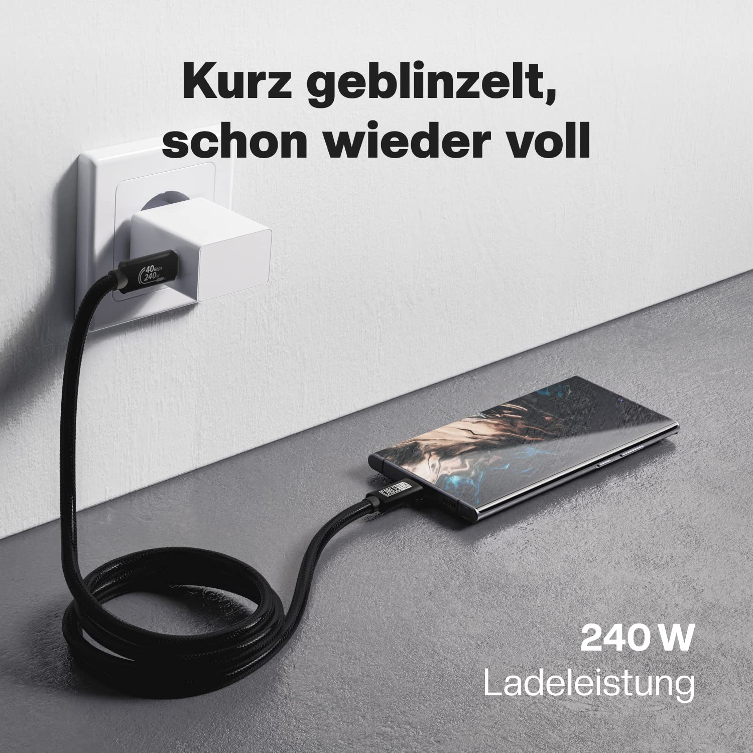 Cable Matters 50 Cm USB-C Kabel Mit 90° Winkelstecker – 10 Gbit/s, 100W PD, 4K/8K DP Alt Mode, Robust Mit Aramidfaser