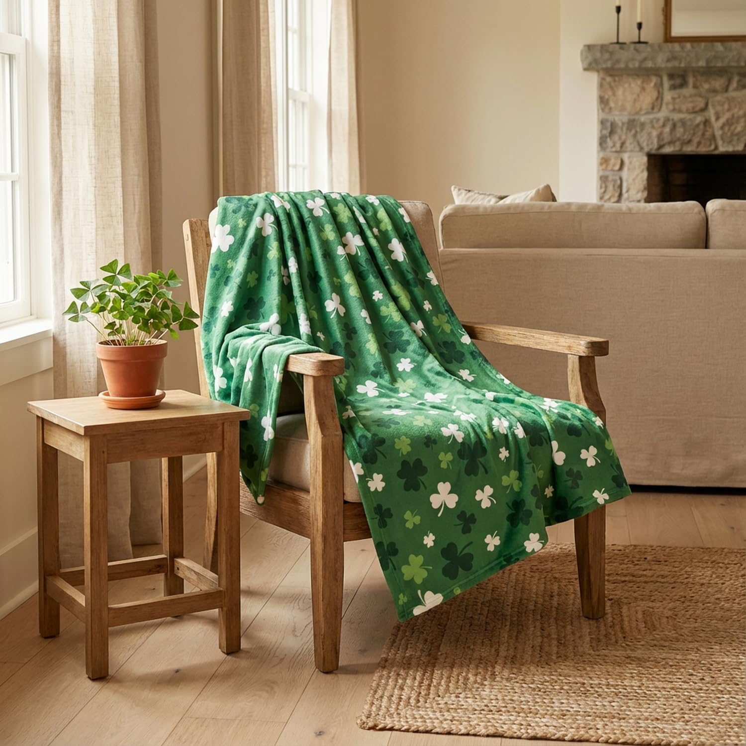 Horaldaily St. Patrick's Day Flannel Blanket Throw, Spring Shamrock Green Leaves Soft Fuzzy Plush Cozy Fleece Blankets for Couch Sofa Bed Lounging, Ideal Gifts for Kids Adults Self, 50x60 - Image 2
