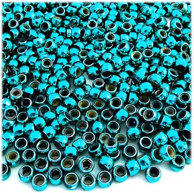 100pc Plastic Round Metallic Pony Beads 9x6mm Aqua Blue Beads