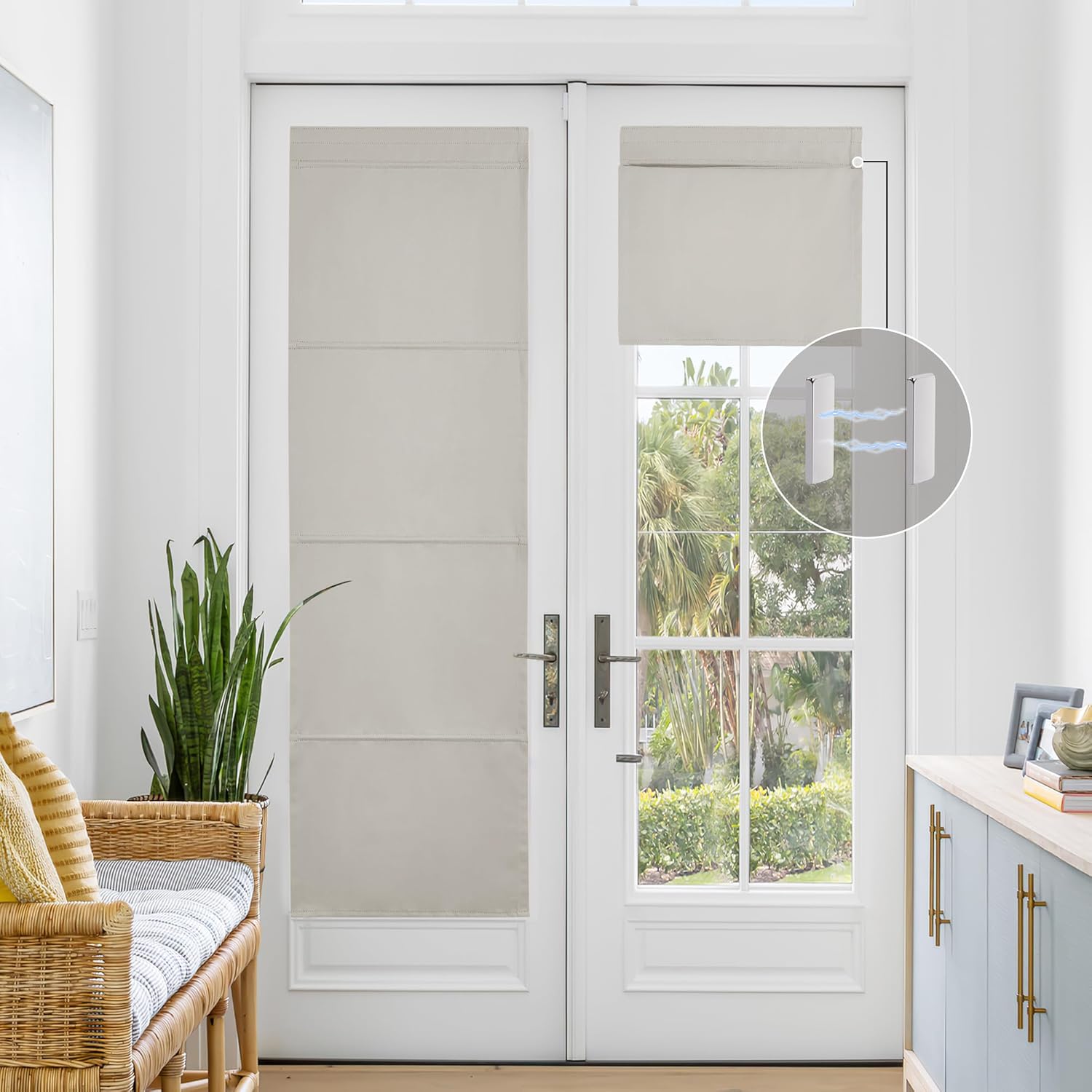 NICETOWN Blackout Door Blinds, No Drill No Tools Thermal Insulated Door Shade for French Door, Roman Roll Up Curtains for Light Conrol, Sidelight Curtains, 24" W x 72" L, 1 Panel, Natural